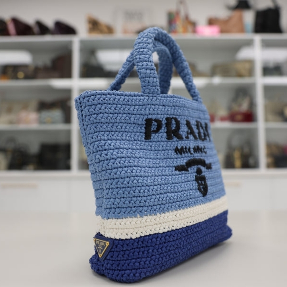 PRADA SMALL RAFFIA TOTE HANDBAG - Picture 3 of 6